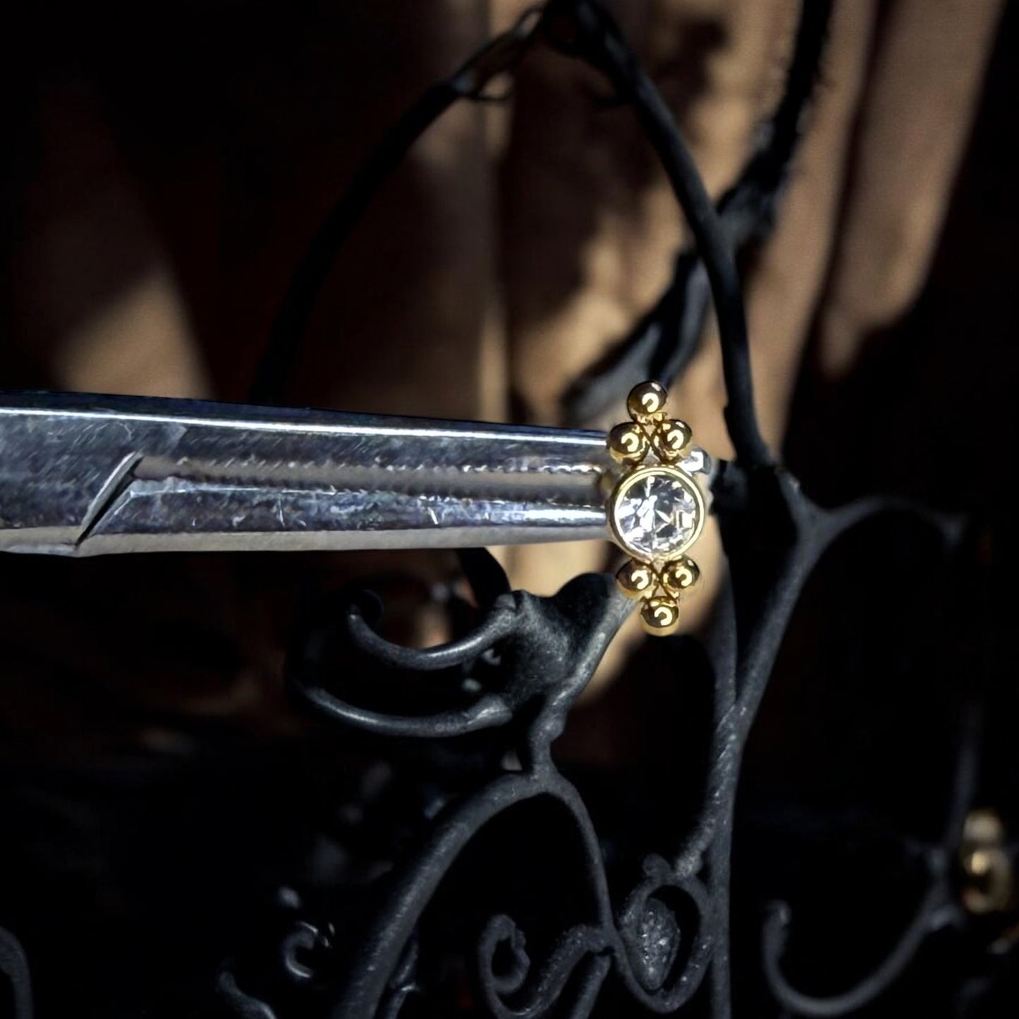 Gold ornate collection of labret earrings