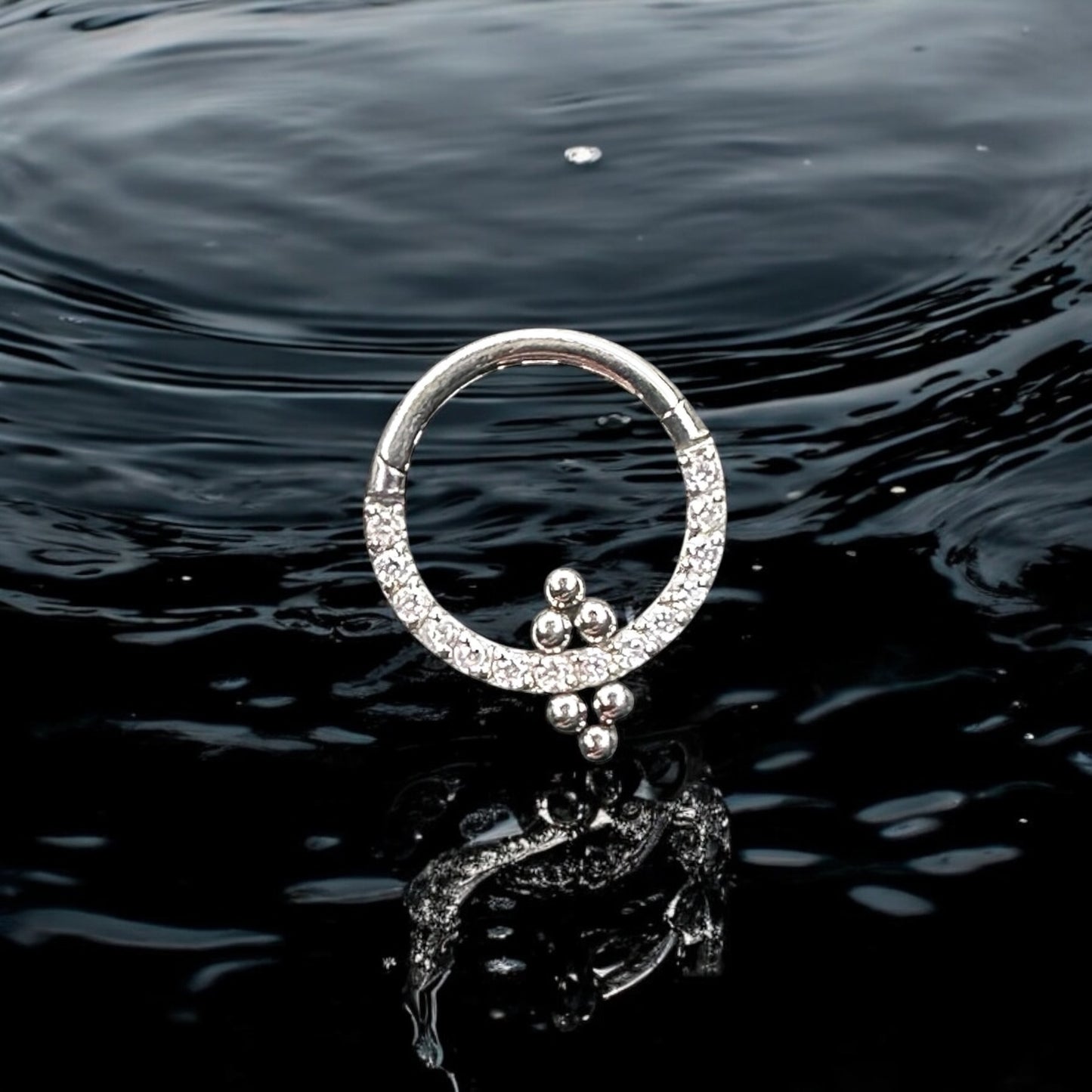 Beaded & stoned piercing ring 16G