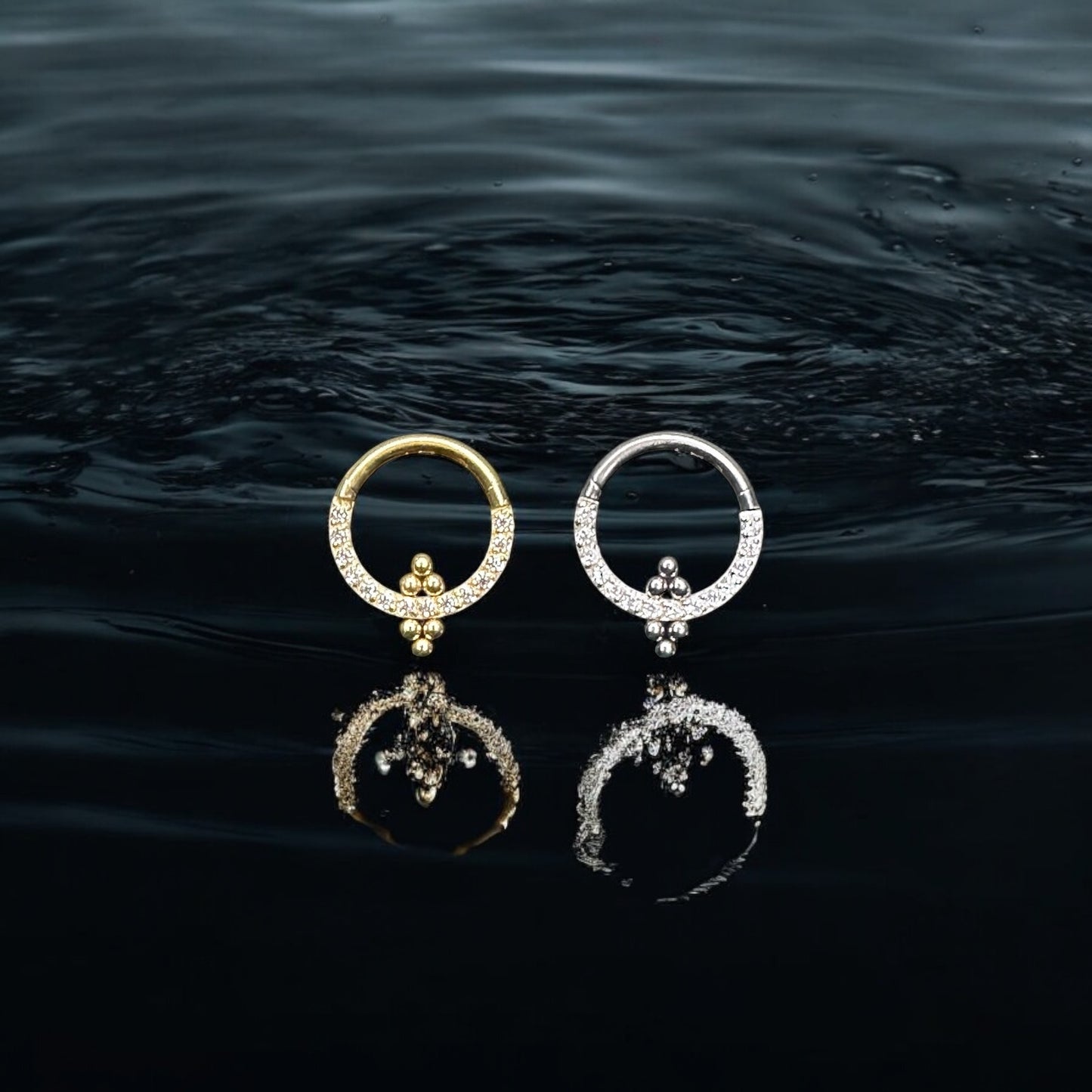 Beaded & stoned piercing ring 16G