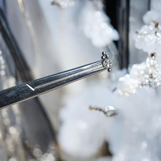 Silver ornate beaded labret piercing