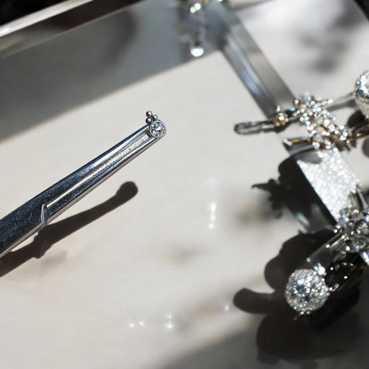 Silver ornate beaded labret piercing