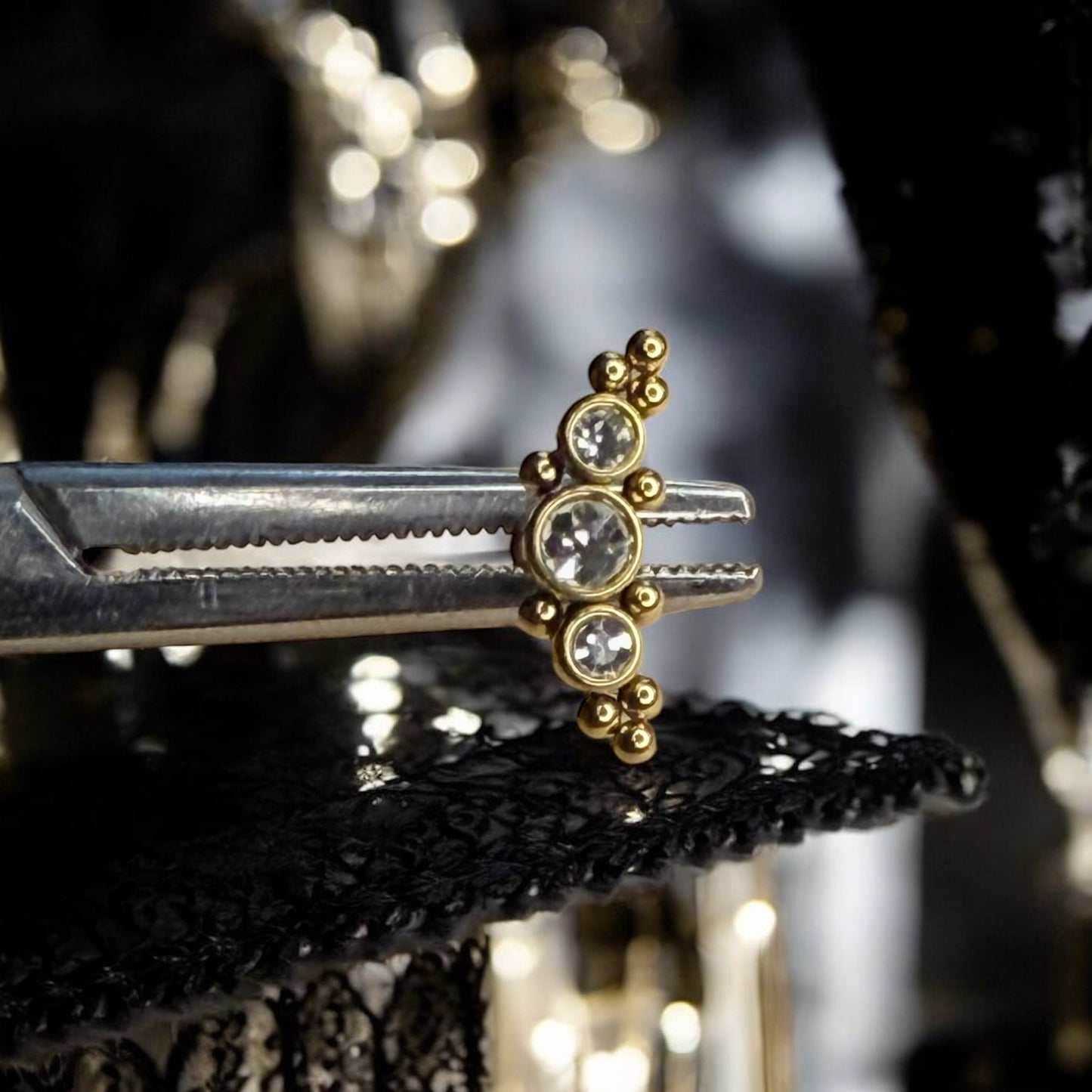 Gold ornate collection of labret earrings