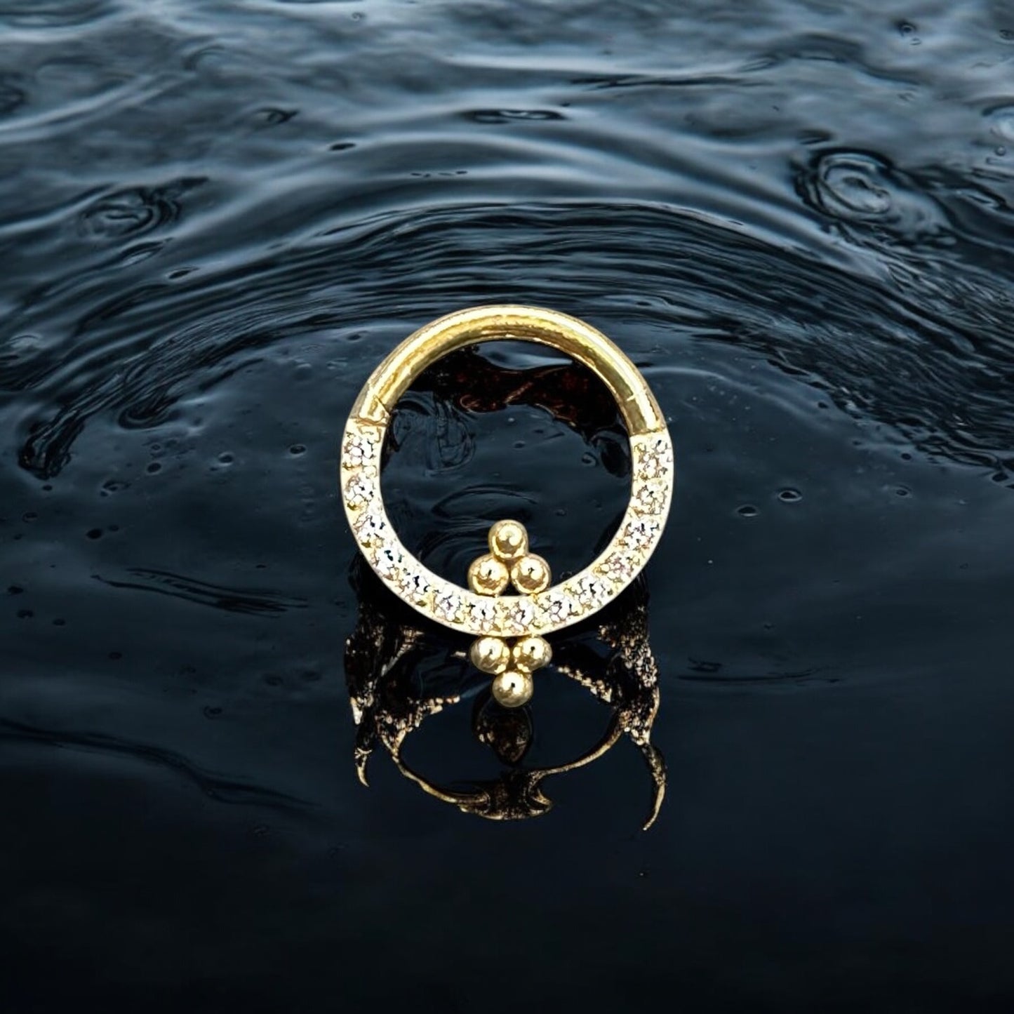 Beaded & stoned piercing ring 16G