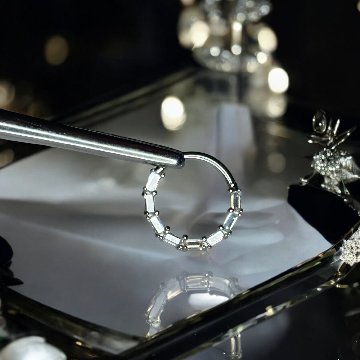 Glass bamboo piercing ring 316l 16G