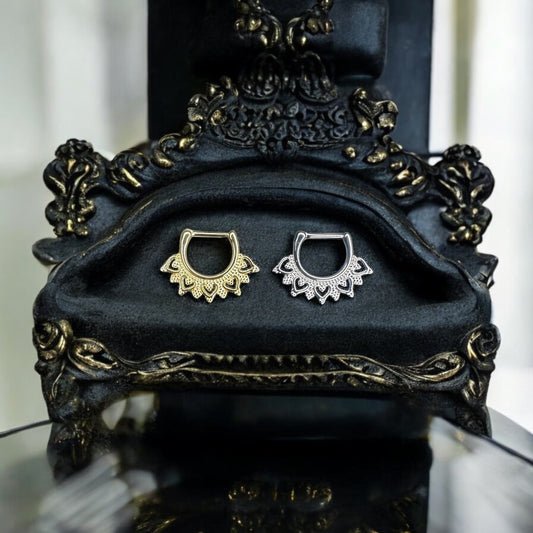 Boho inspired D shaped septum piercing