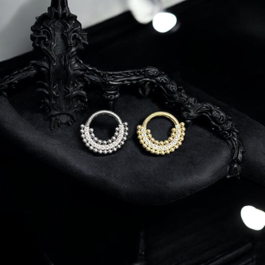Triple row stoned tribal piercing ring 16G