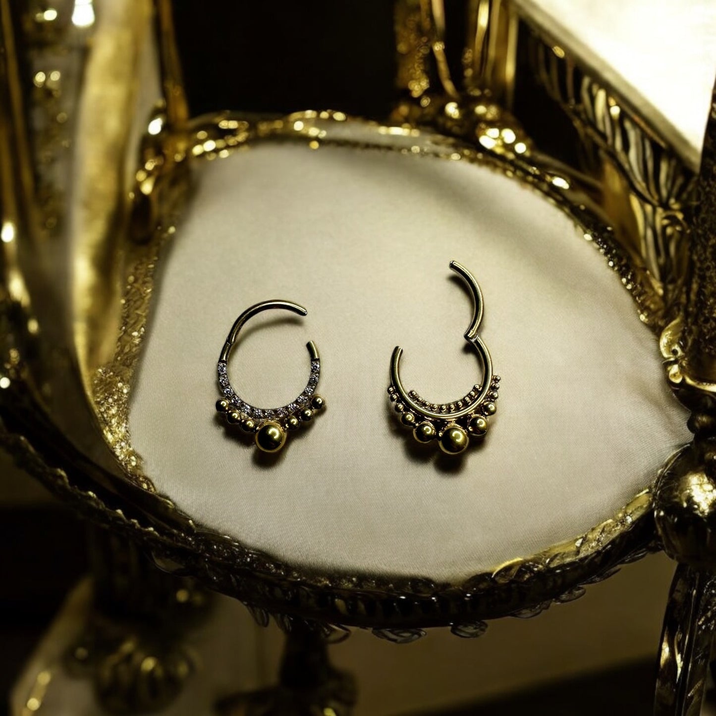 Beaded tribal style titanium septum rings 10mm