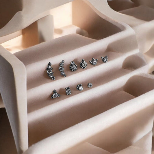 Tribal ornate collection of labret piercings